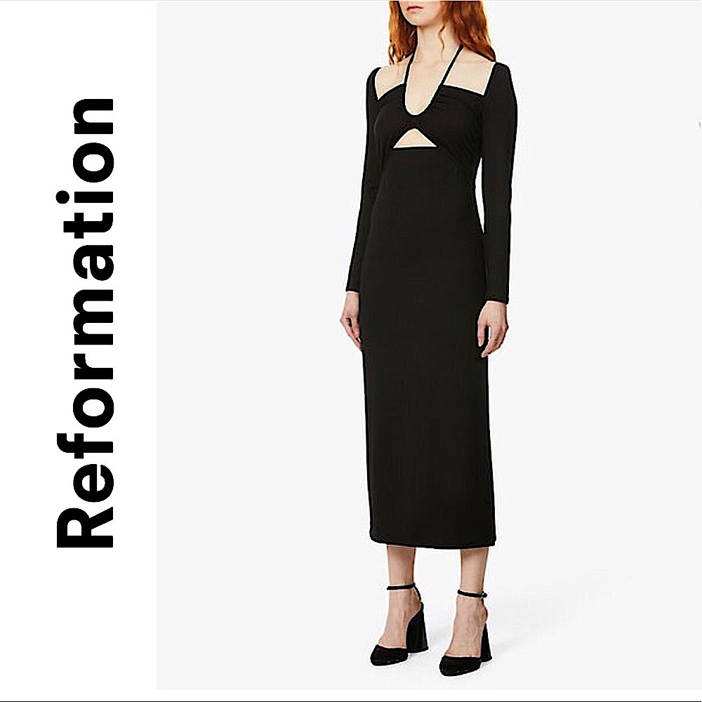 Reformation Black Midi Dress
